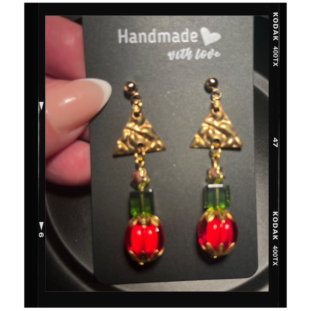 Beautiful Handmade Gold and Green Earrings